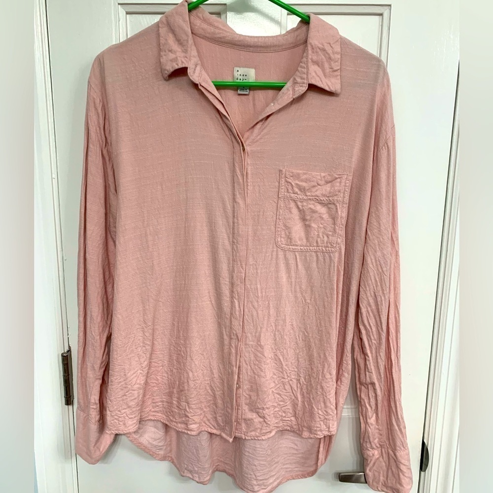 A New Day Button Up Sz Large Pink Long Sleeve